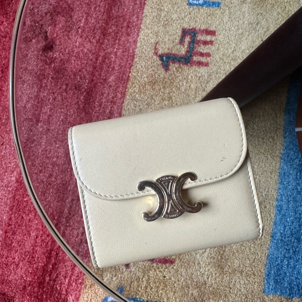 Celine yellow Leather Wallet with Gold Clasp